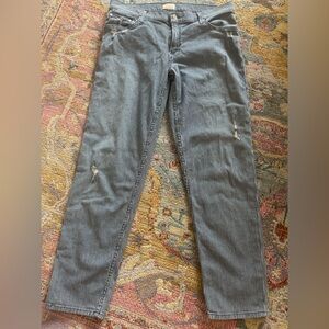 Mother The Dropout Wash On The Road Destroy Cut Blue and White Pants Size 29
